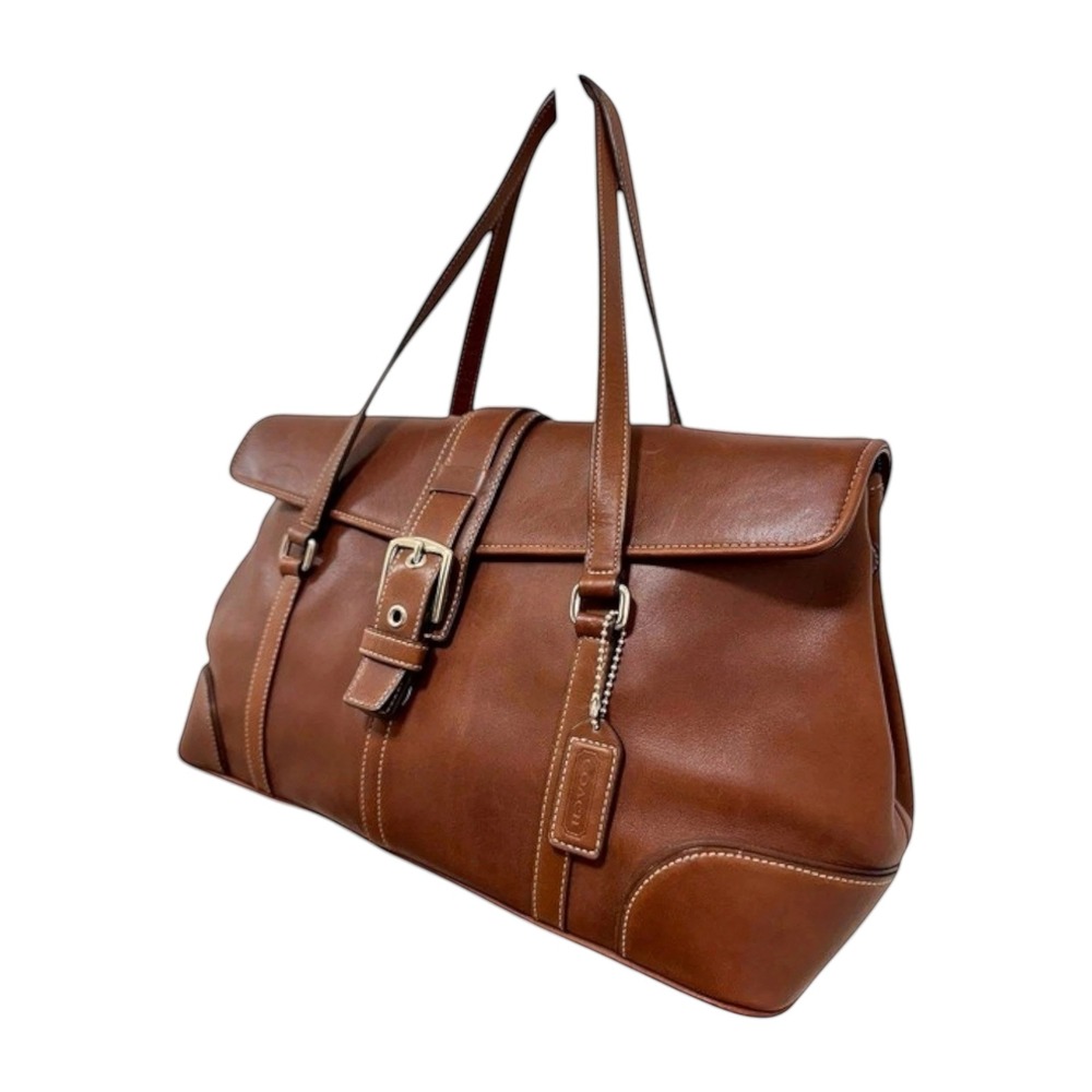SOLD Vintage Coach Hamptons Flap Satchel Brown Glovetanned Leather Bag 9268 - Picture 3 of 8